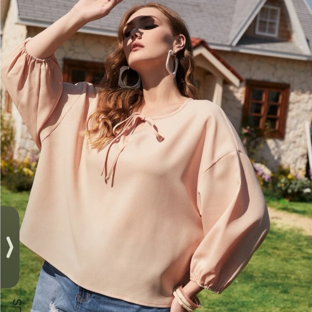 SHEIN plus tie neck bishop sleeve top
